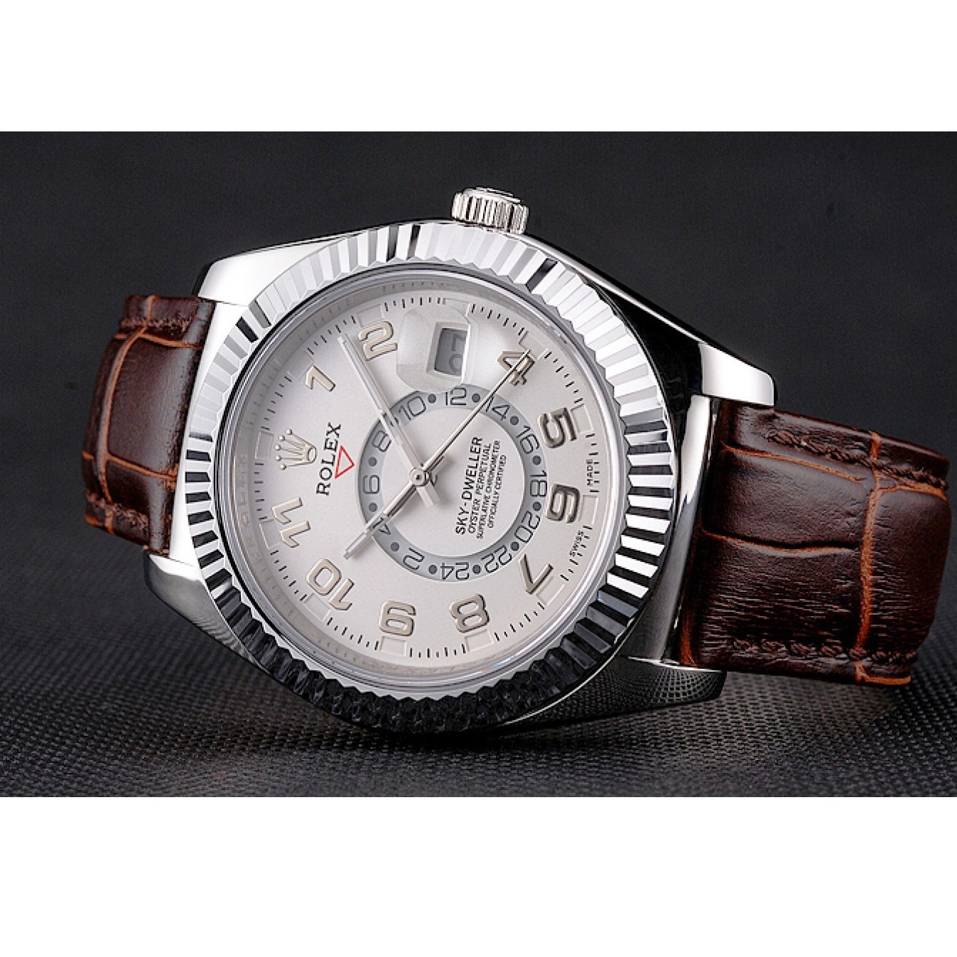 Rolex copies cheap Sky Rolex Strap Dial Steel Leather Dweller Stainless Case White Brown 0724